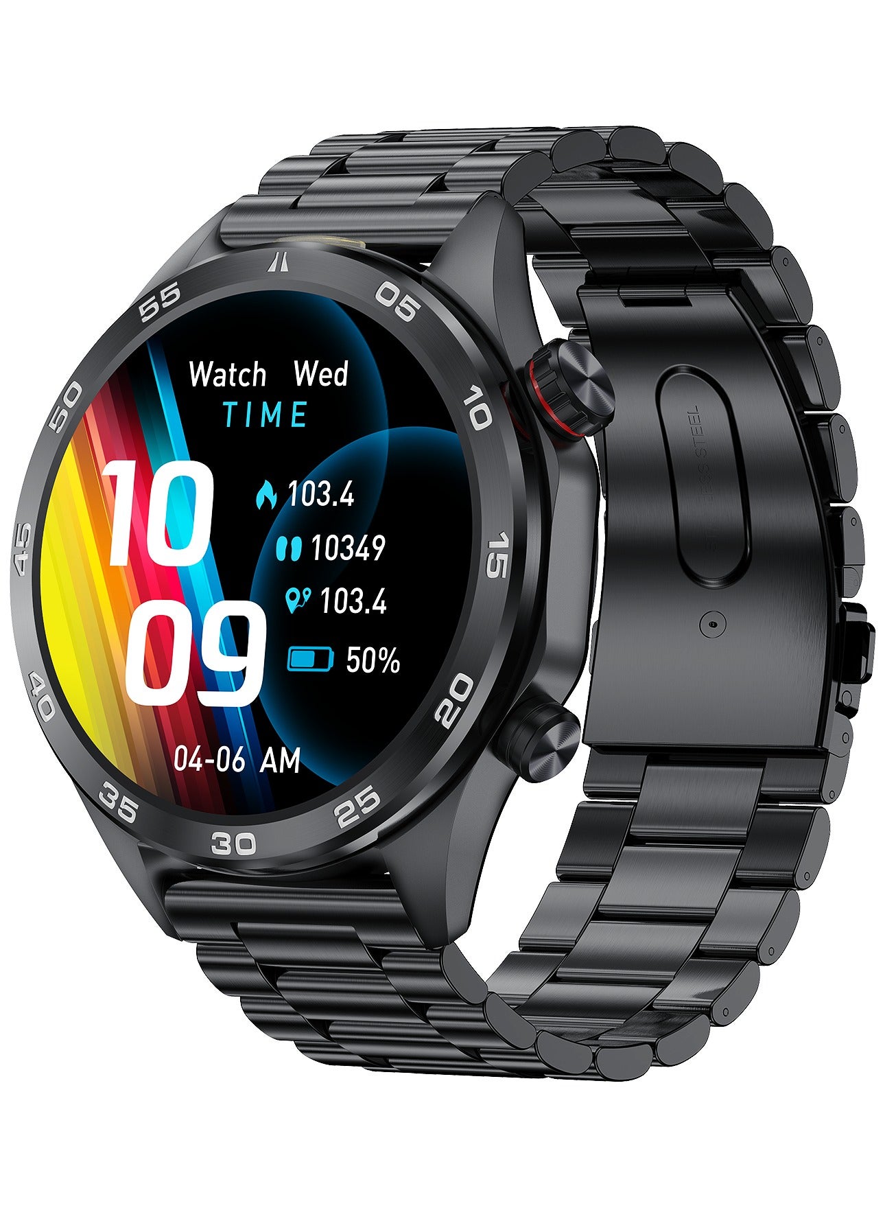 Compare Mens Smart Watch, HD 1.52inch Full Screen, Intelligent Bluetooth Call, IP68 Waterproof, 24 Hours Health Monitoring, 500mAh Long Battery,LED Flashlight, Fashion Business SmartWatch, I118 Steel Band Black at KSA Price