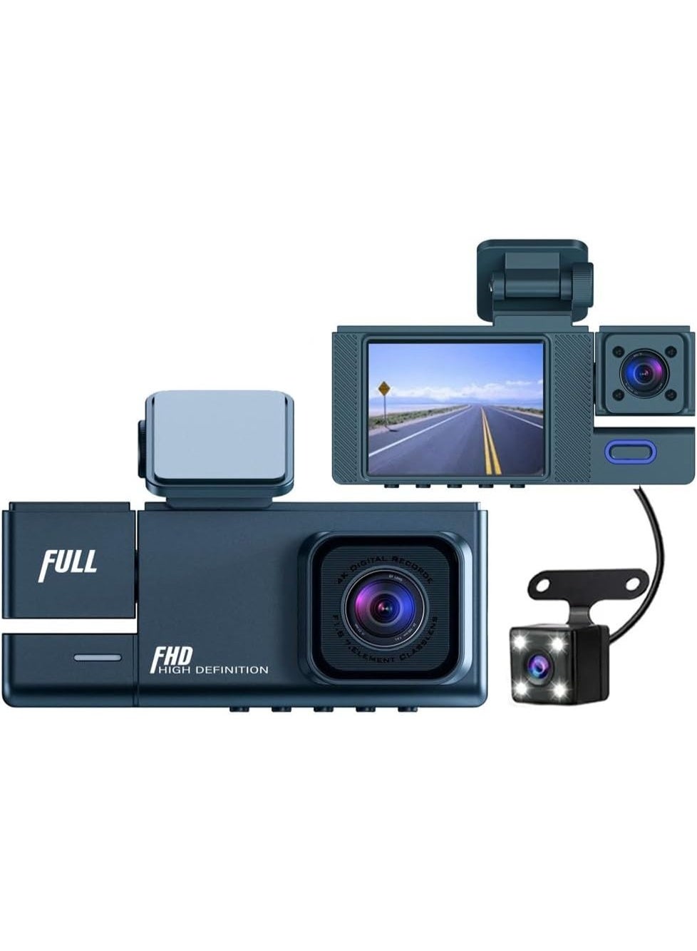 Compare HD 1080P Triple Lens Car DVR Recorder with 2” Display – 170° Wide Angle Front & Rear Cameras, Reverse Image Support, Loop Recording, Easy Installation Dashboard Camera for Complete Road Protection at KSA Price
