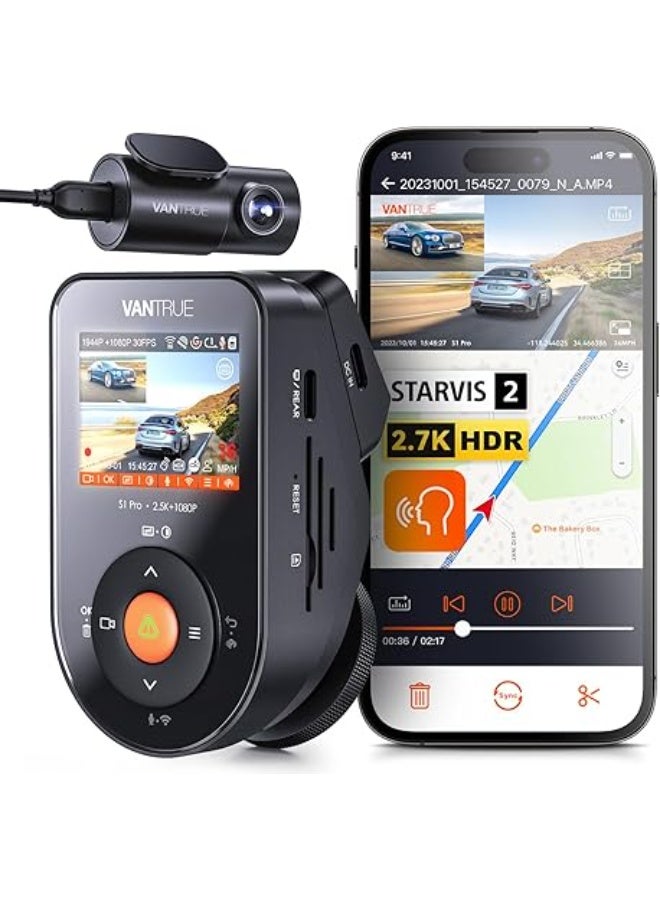 Compare Vantrue S1 Pro 2.7K Front and Rear 5G WiFi Dual Dash Cam, STARVIS 2 HDR Night Vision, 1440P 60FPS Hidden Dash Camera for Cars, Builtin GPS, Voice Control, 24 Hours Parking Mode, Support 512GB Max at KSA Price