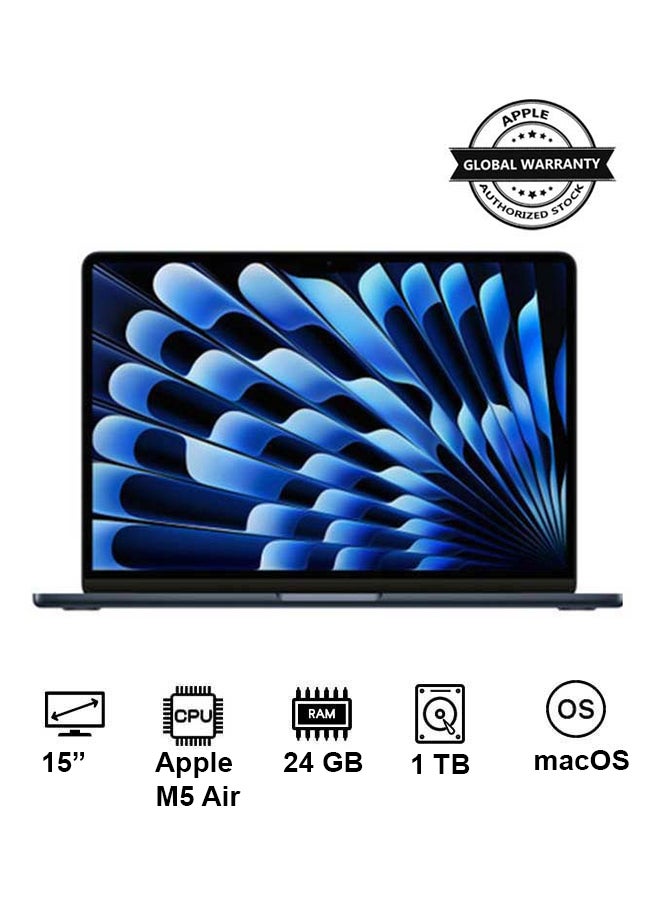 Compare New 2026 MacBook Air MDVN4 | 15 Inch Display | Apple M5 Air  | 10Core CPU 10Core GPU | 24GB RAM | 1TB SSD | macOS | English And Arabic Keyboard | Midnight at KSA Price