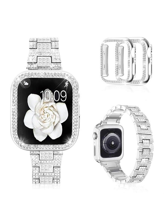 Compare Compatible with Apple Watch Band Series 87 45mm with Case Women, Bling Metal Wristband Strap with 2 Pack Bling PC Protective Cover for iWatch 45mm Series 8745mm, Silver at KSA Price