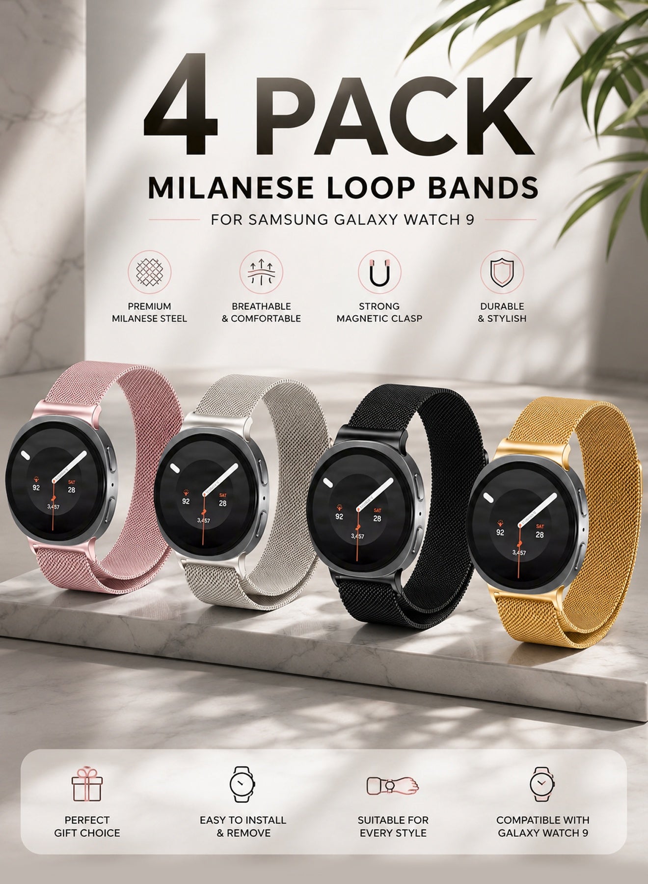 4 PACK Milanese Loop Stainless Steel Strap Compatible…
