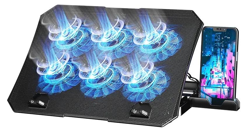 Compare Laptop Cooling Pad with Phone Holder, 6 Quiet Fans for 1218 Inch Gaming & Work Laptops, Adjustable Height Bracket, 2 USB Ports, Blue LED, Ergonomic Laptop Cooler Stand at KSA Price
