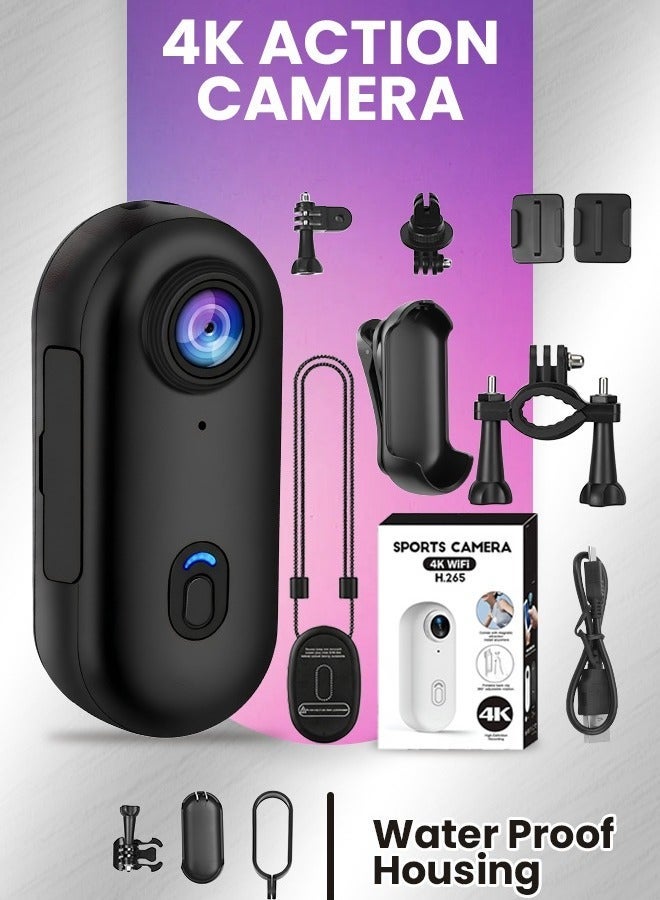 Compare 4K Ultra HD Mini Sports Camera – Wearable Magnetic Action Camera with Waterproof 30m Case, 360° Clip, 170° WideAngle Lens, WiFi, 150Min Battery for Cycling, Diving, Vlogging & Outdoor Adventures at KSA Price