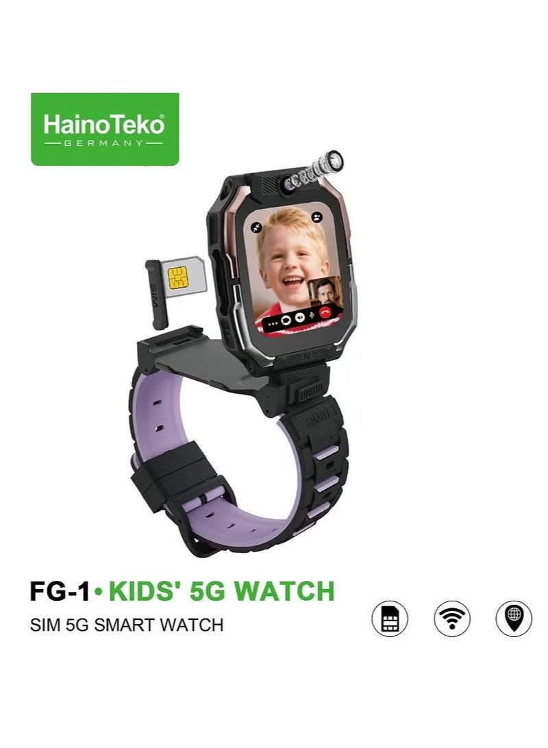 Compare FG1 Kids’ 5G Smart Watch with SIM Card Support – Dual Front & Back Cameras – RealTime GPS Tracking, Voice & Video Calling – Durable Black Design with Interactive Learning & Safety Features – Perfect for Kids’ Communication and Entertainment at KSA Price
