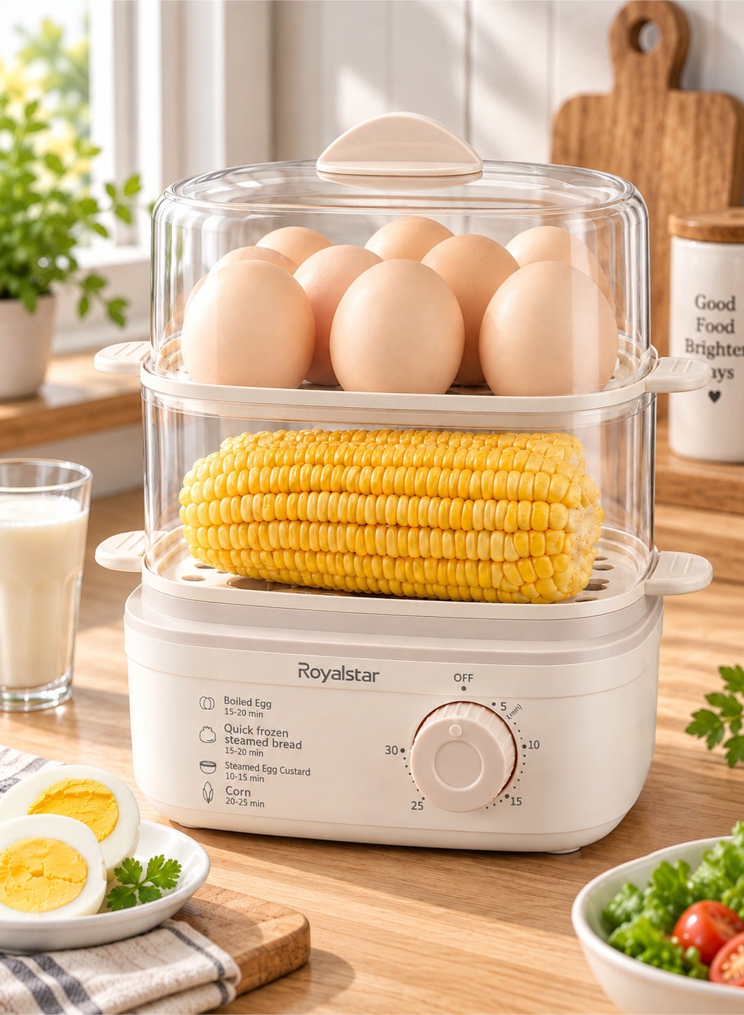 Compare Electric Egg Boiler Egg Cooker with 30Minute Timer and Double Steamer, 16 Eggs Capacity, Perfect for Boiled Eggs, Steamed Food Breakfast Mahshi Vegetables Seafood in Kitchen Office School at KSA Price