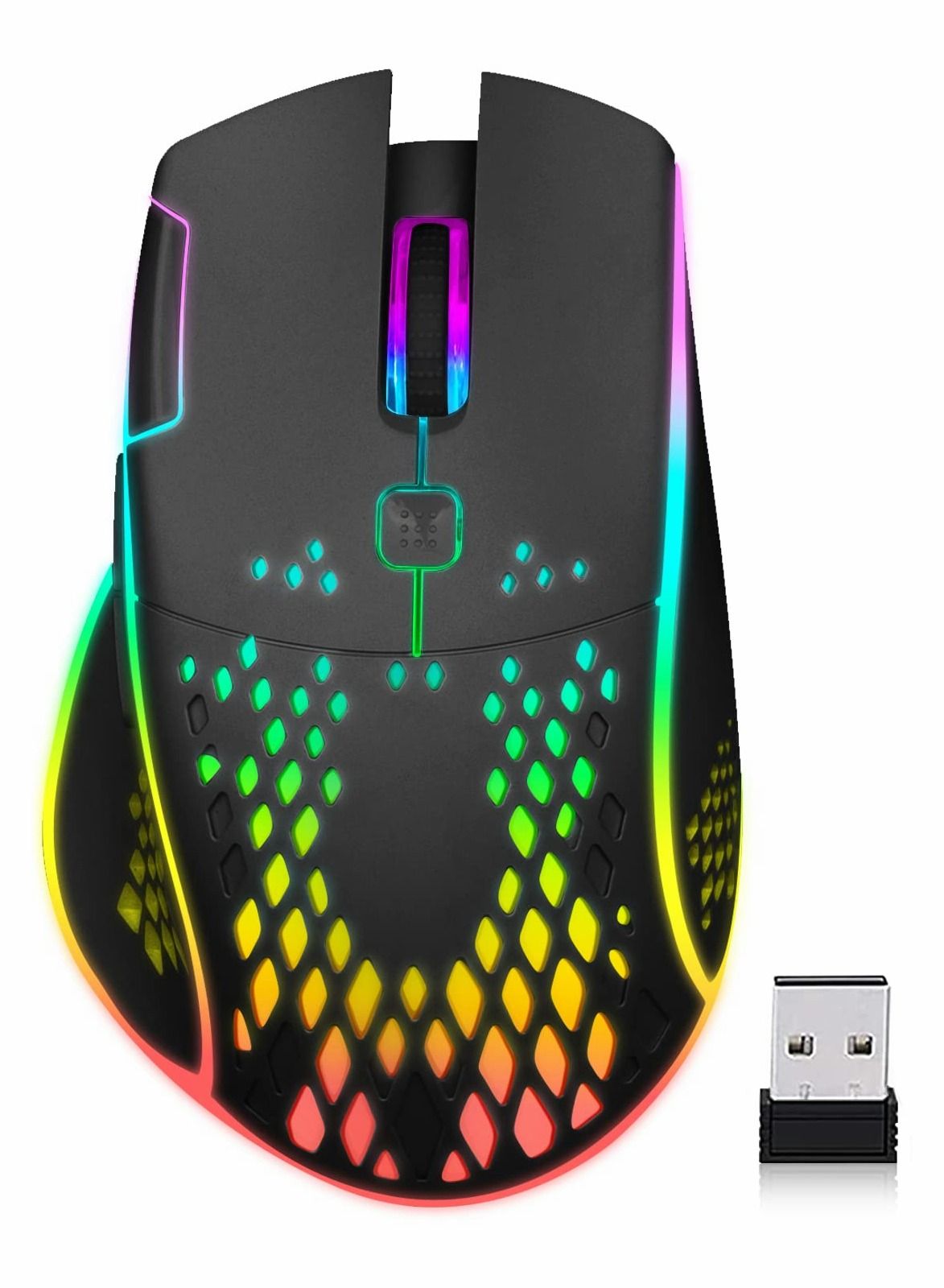 Compare Wireless Gaming Mouse, Wireless Mouse Rechargeable Honeycomb Wireless Gaming Mouse with RGB Light USB Receiver USB Cable Adjustable DPI, Black at KSA Price