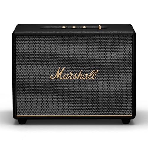 Compare Marshall Woburn III Bluetooth Home Speaker Loud Stereo Sound with Bass and Treble Controls Plugin Powered Record Player Compatible HDMI RCA 35mm Aux Inputs Black at KSA Price