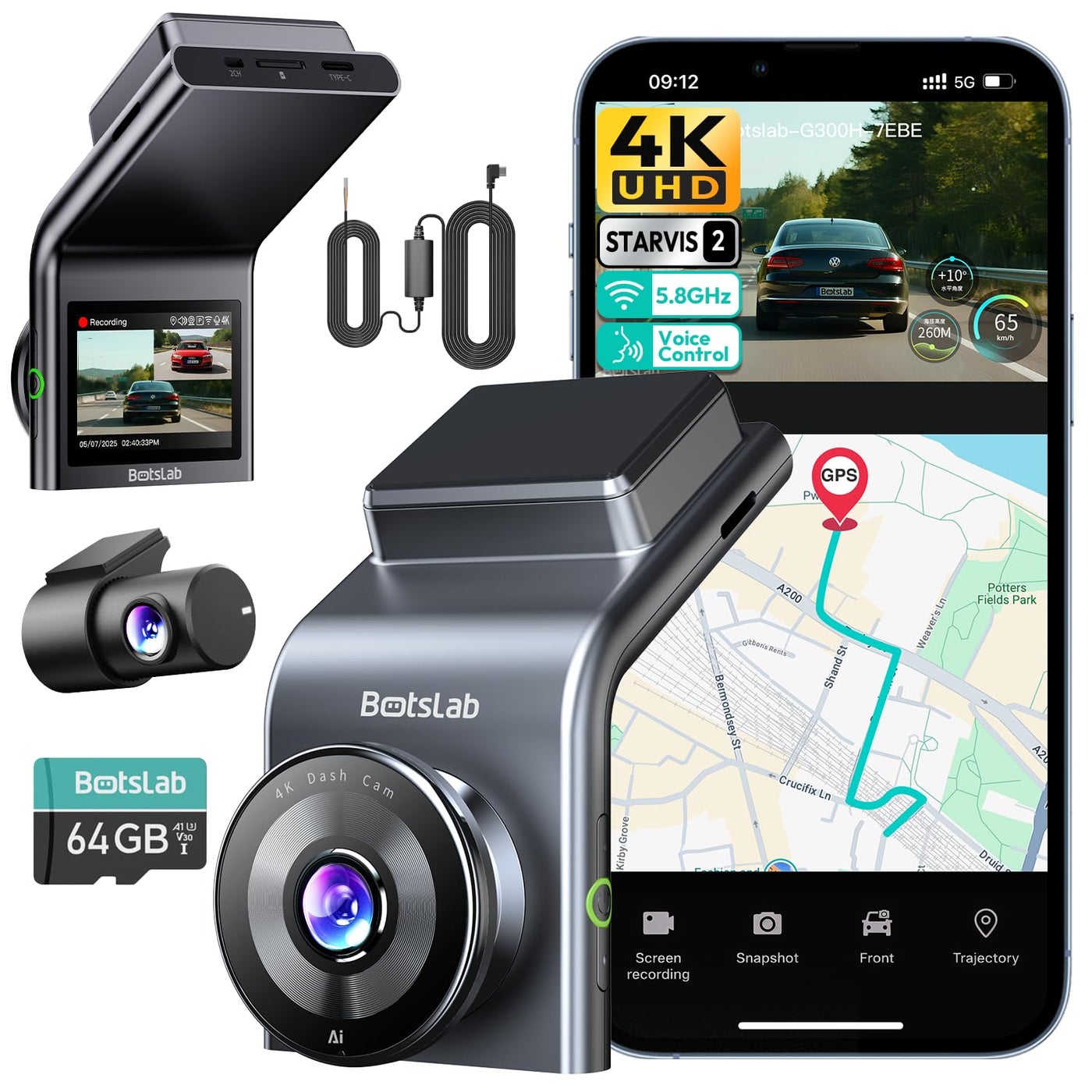 Compare BOTSLAB 4K STARVIS 2 Dash Cam Front and Rear, with Hardwire Kit, 64GB Card at KSA Price