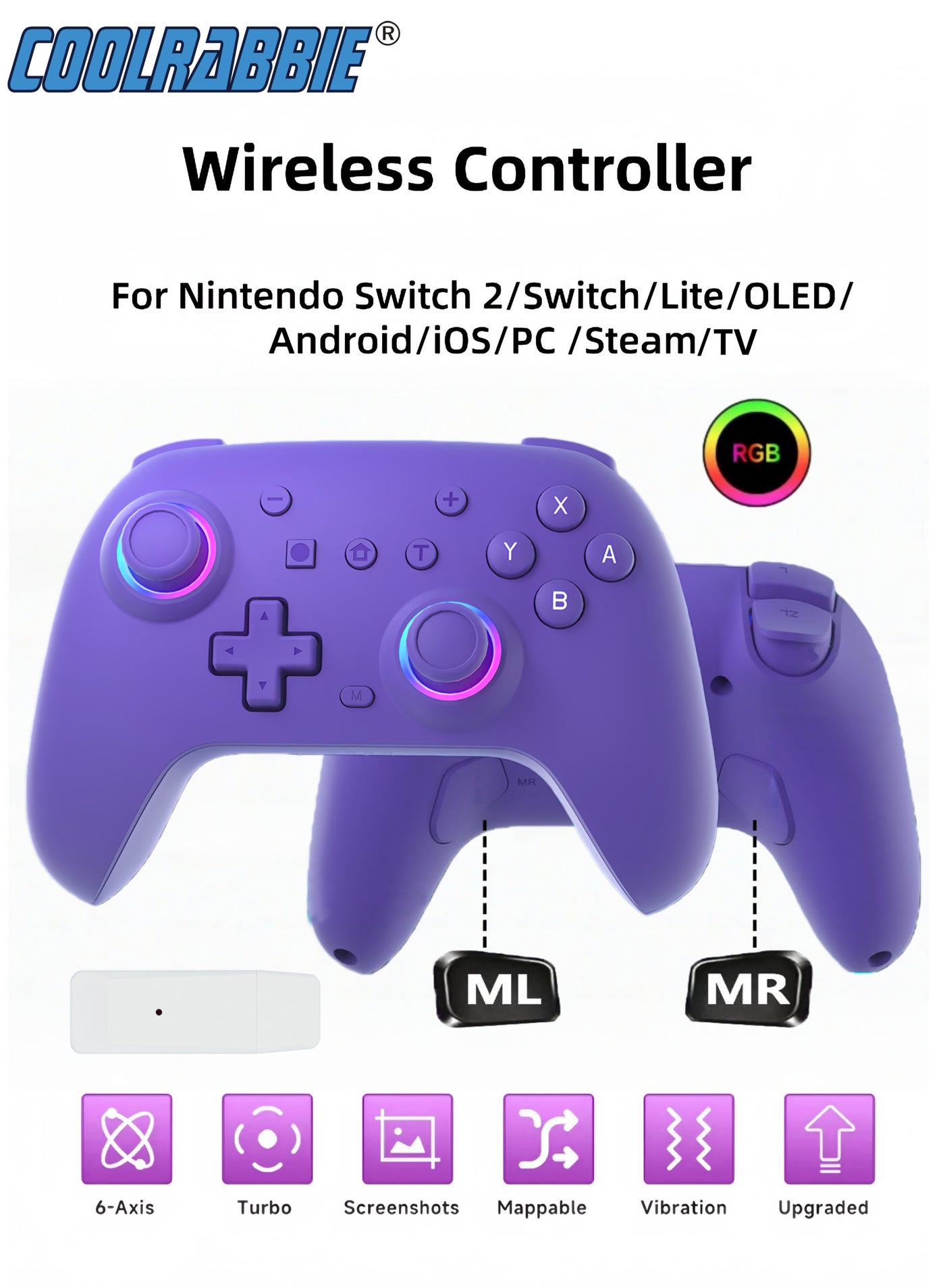 RGB Wireless Switch Controller for Nintendo…