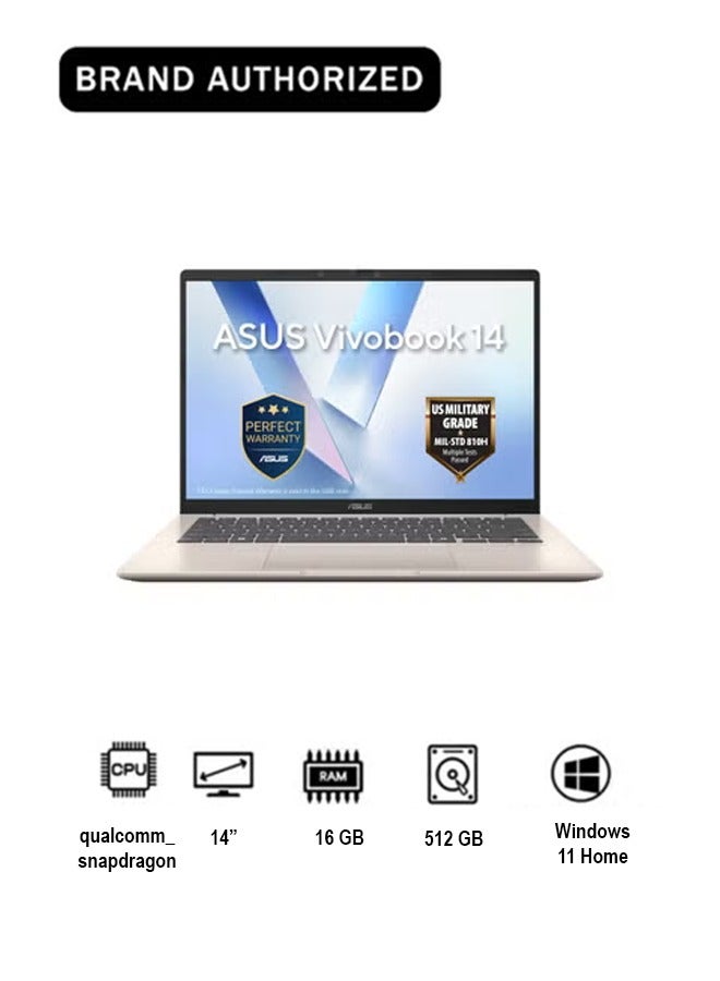 Compare Vivobook 14 14inch display with 16 GB RAM512 Gigabyte StorageSnapdragon X  X1 26 100Platinum GoldX1407QALY145WWindows 11 Home EnglishArabic Platinum Gold at KSA Price