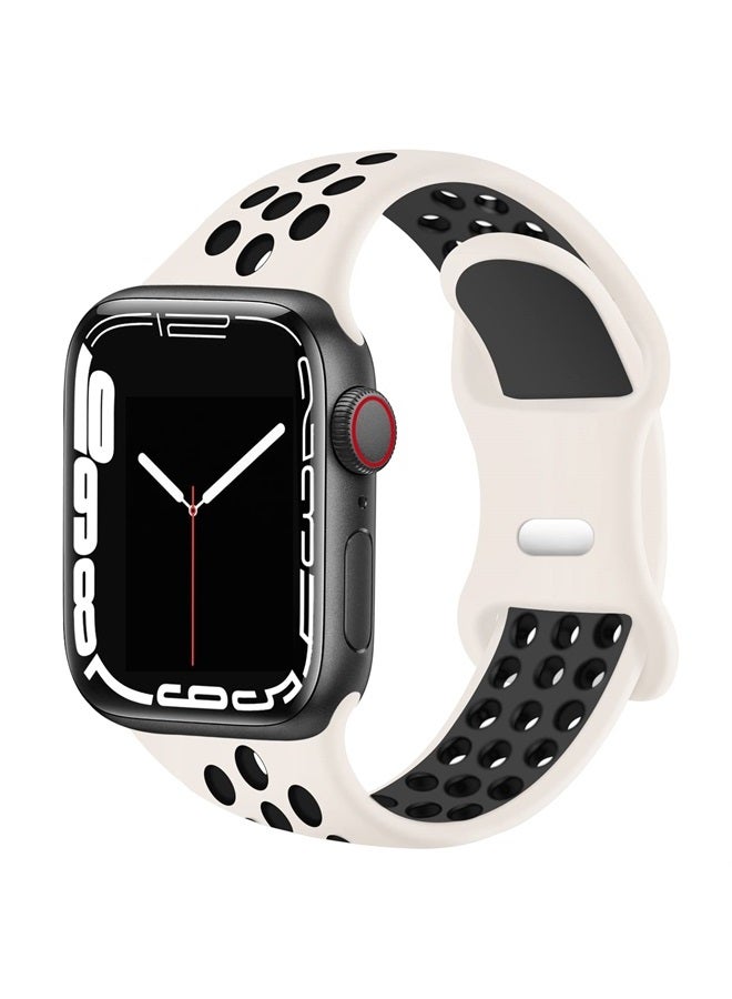 Compare Sport Bands Compatible for Apple Watch Bands 42mm 44mm 45mm 49mm, Soft Silicone Sport Women Men Replacement Strap Compatible with iWatch Ultra & SE & Series 87654321,Starlight Black at KSA Price