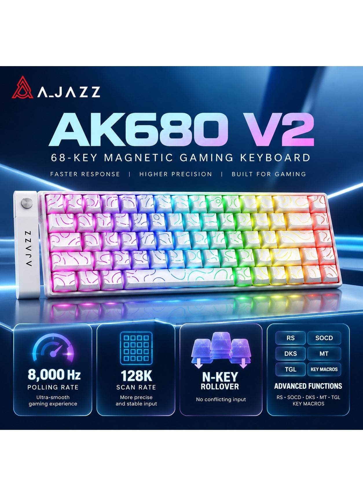 Compare AK680 V2 HE RapidFire Mechanical Gaming Keyboard, 60% Wired, HallEffect Magnetic Switches, HotSwappable Magnetic Switches, RapidFire Mode with Adjustable Trigger Speed, 8000 Hz Polling Rate, RGB Mini Keyboard, 60% Compact Design, Suitable for PC and Esports at KSA Price