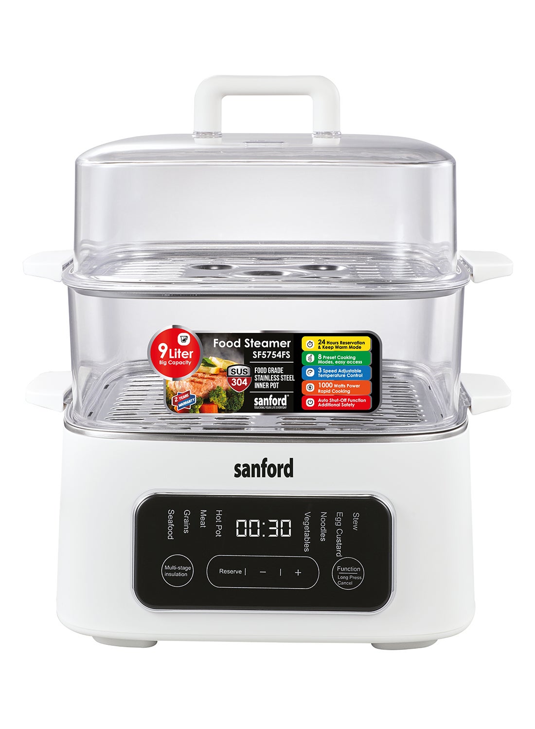 Compare Food Steamer 9L with 8 Preset Modes, SUS 304 Stainless Steel, Keep Warm, Auto ShutOff, and Adjustable Temperature 9 L 1000 W SF5754FS BS White at KSA Price
