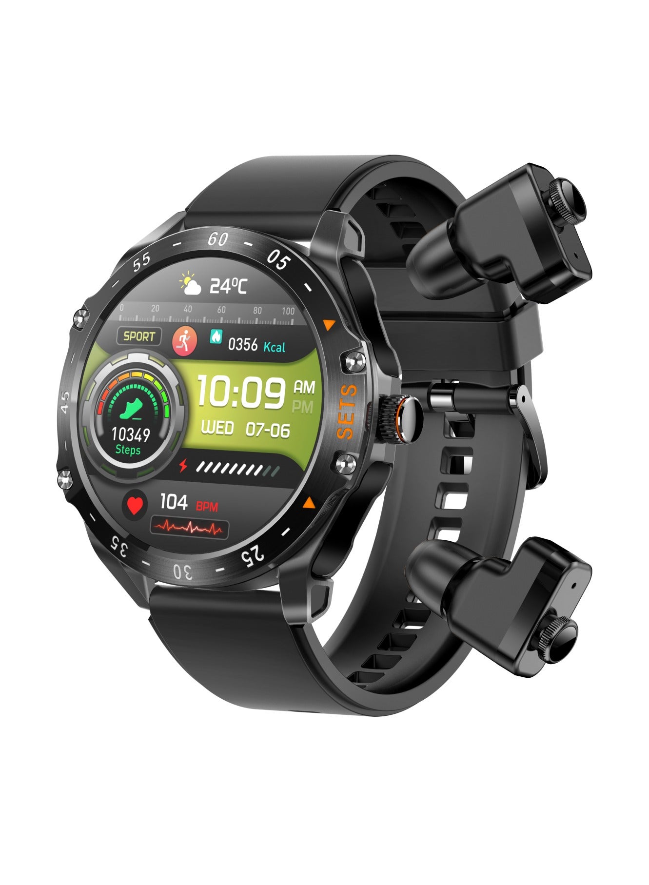 Compare Smart Watch with 1.52 Display, Earbuds Included, IP67 Water Resistant, Compatibility with Android 5.0 and above iOS 10.0 and above  Black at KSA Price