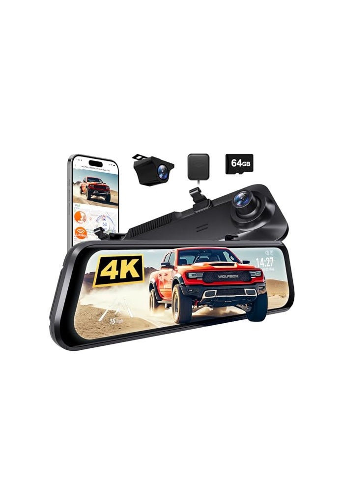 Compare WOLFBOX G850 PRO 4K Mirror Dash Cam with ADAS and BSD Smart Rear View Mirror with 58GHz WiFi Voice Control 12 inches Camera Includes 64GB Card GPS GSensor Loop Recording at KSA Price