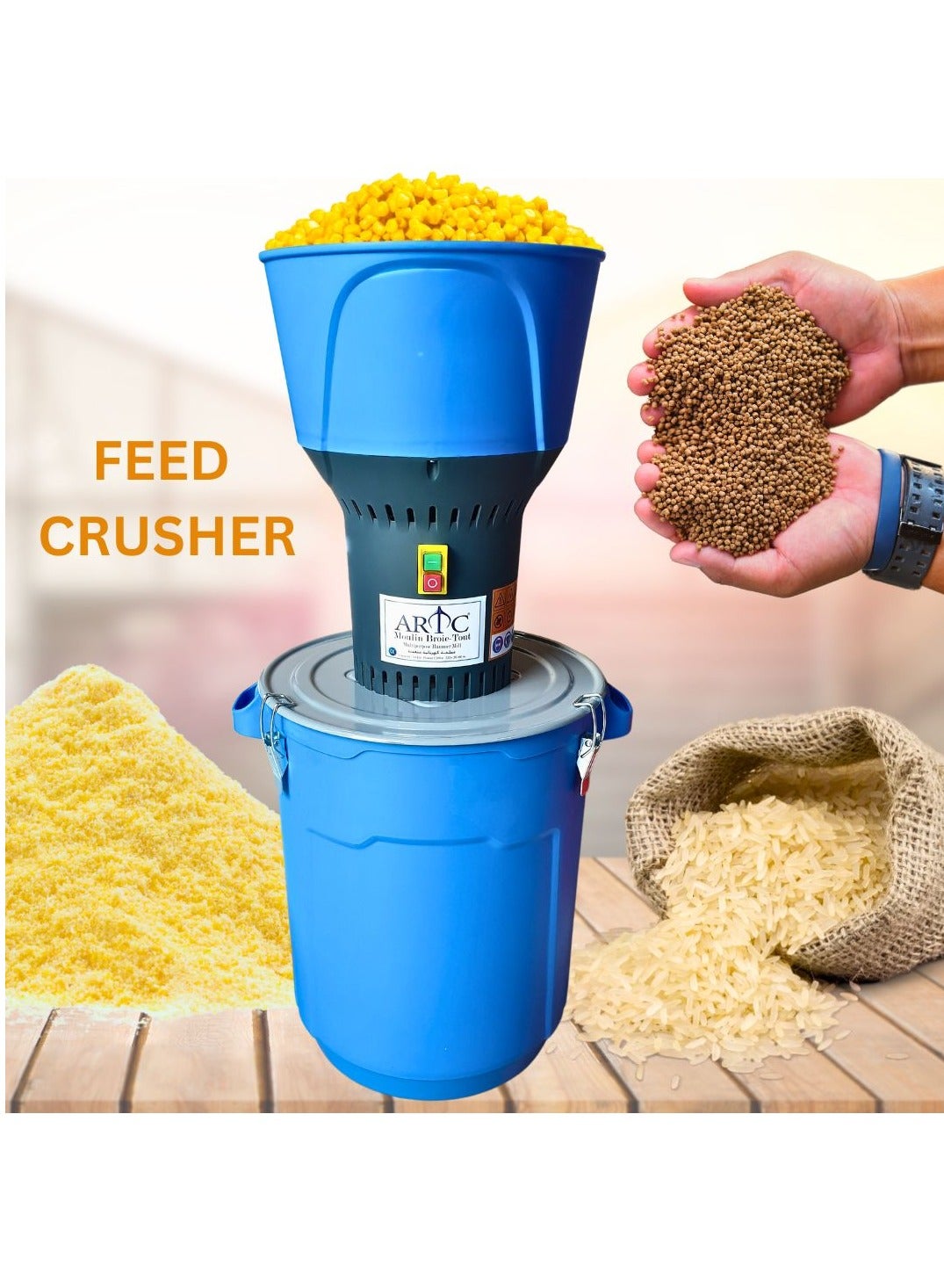 Compare ARTC Electric Grain Mill Grinder & Animal Feed Crusher – Heavy Duty Multifunction Corn, Rice, Wheat, Barley & Oats Grinding Machine | Commercial Feed Pellet Maker for Farms, Agriculture & Livestock | High Efficiency Cereal Pulverizer for Home & Industrial Use, Blue at KSA Price