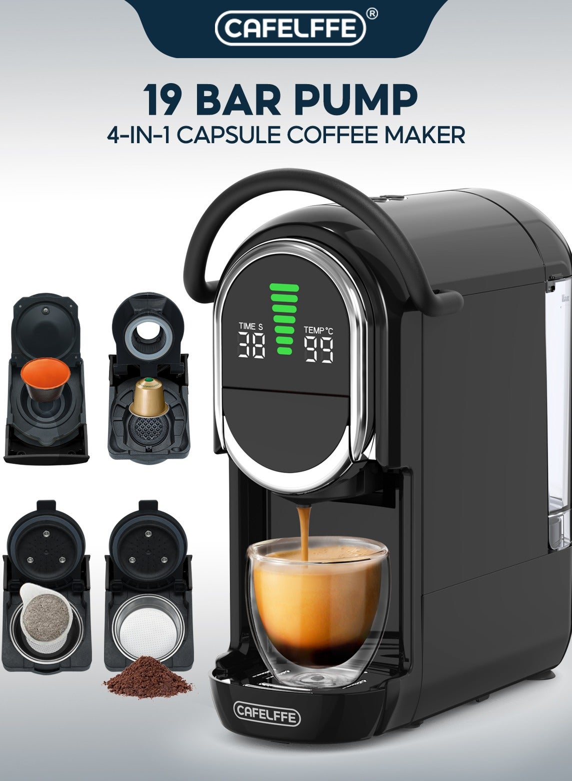 Compare New 4In1 Automatic Capsule Coffee Machine With Temperature And Coffee Volume Adjustment Hot Cold Brew Espresso Coffee Maker Compatible With Larger Cup Size 1450W Black at KSA Price