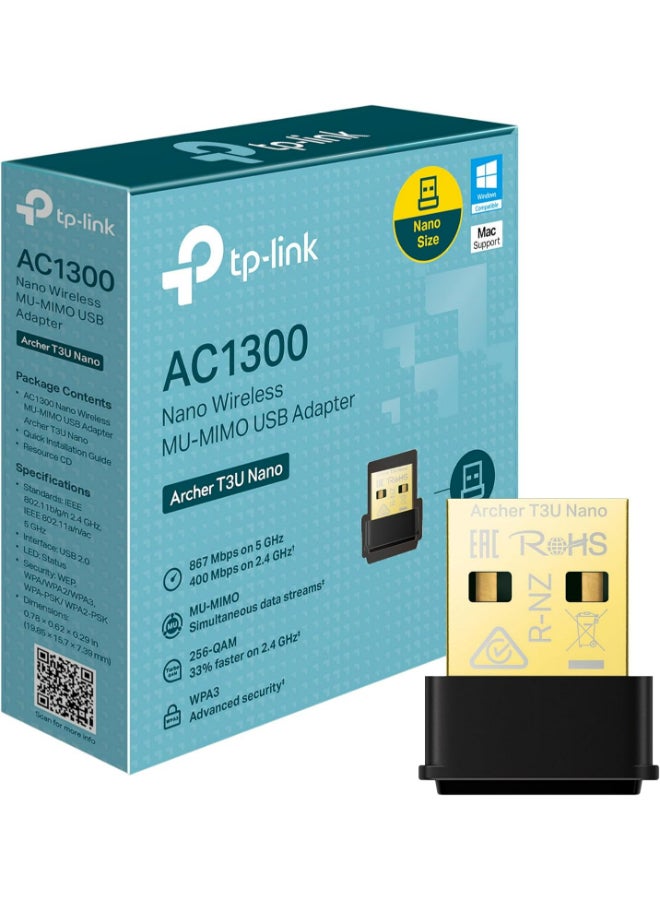 Compare AC1300 Nano Wireless MUMIMO USB 2.0 Adapter, DualBand, Miniature Design, Supports Windows 108.187, Mac OS 10.15 and earlier, Highly Secure WPA3, Easy Setup Archer T3U Nano at KSA Price