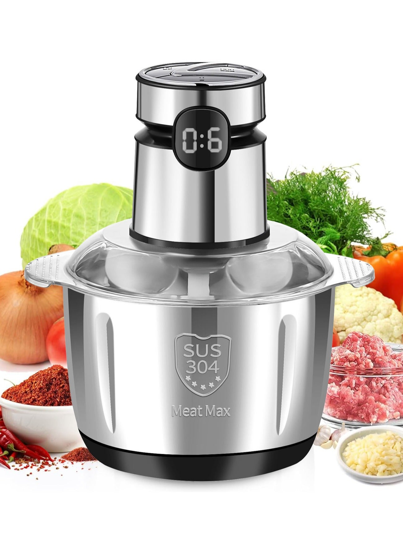 Compare Meat Grinder Electric, 5L Food Processor,5 Sharp Blades,3Speed Pulse,500W Stainless Steel Motor with LED screen for Meat, Vegetables, Fruits and Nuts at KSA Price