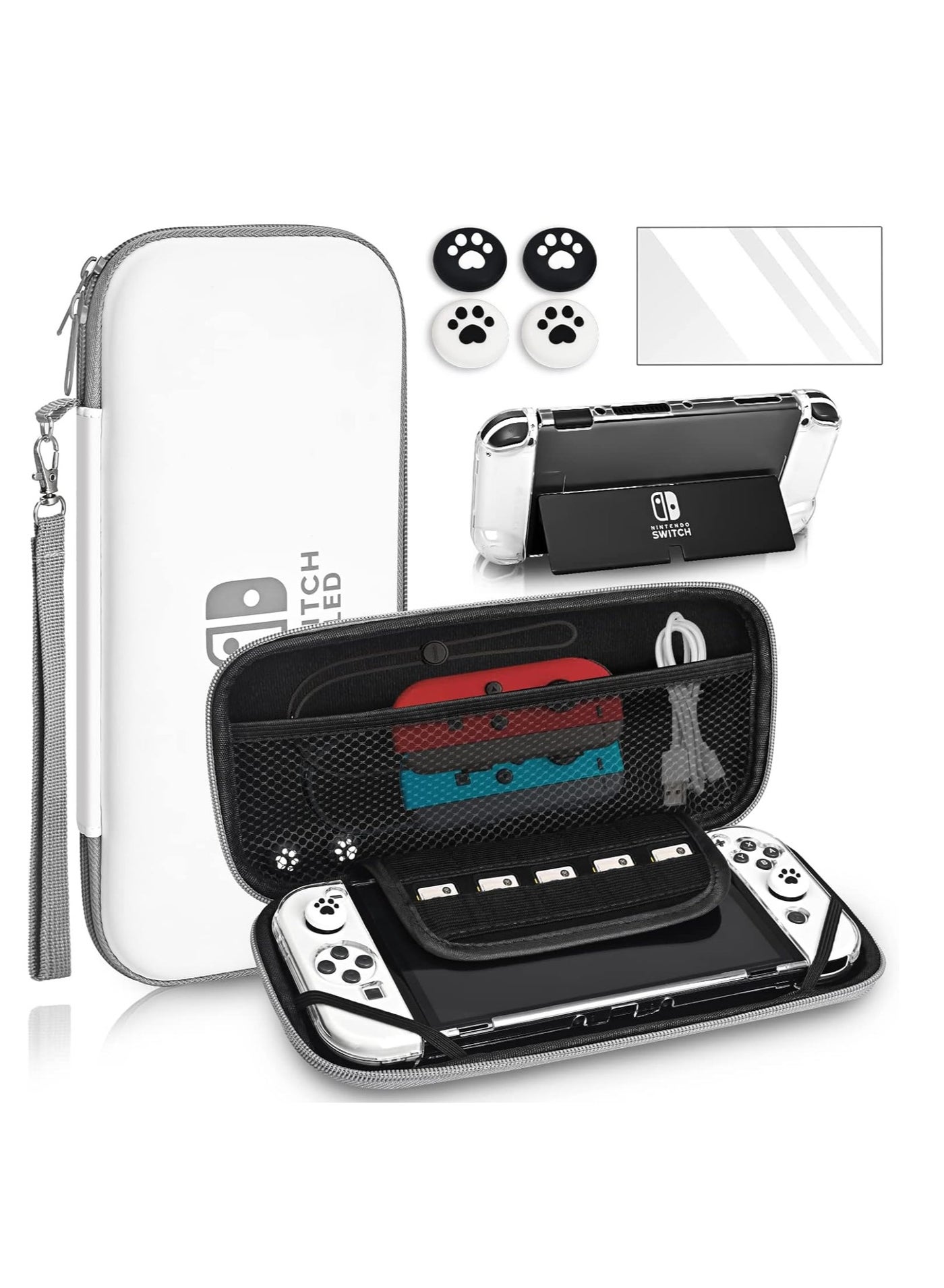 Compare Carrying Case for Nintendo Switch & Switch OLED,Compact and Portable Storage Set with Tempered Film, Switch OLED Crystal case, Thumb Grip Accessories at KSA Price