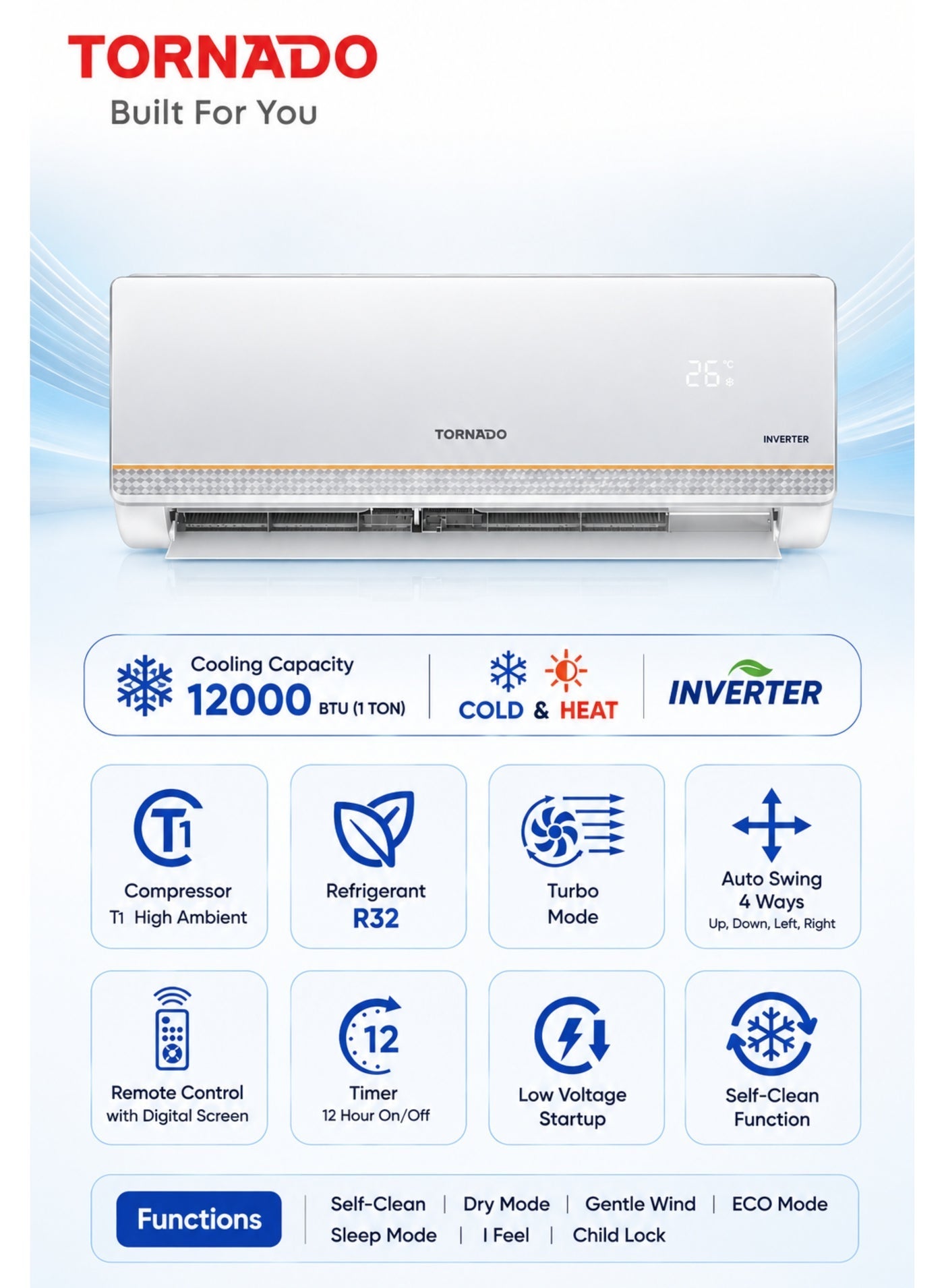1 Ton TORNADO Inverter Split Air Conditioner…