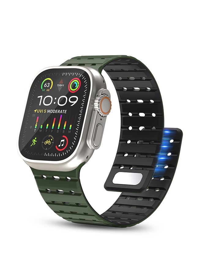 Compare Magnetic Sport Band For Apple Watch Series 10 | Ultra 2 | 8 Ultra | 9 | 8 | 7 | 6 4946454442mm Soft Silicone Wristband Strap  Army Green Black at KSA Price