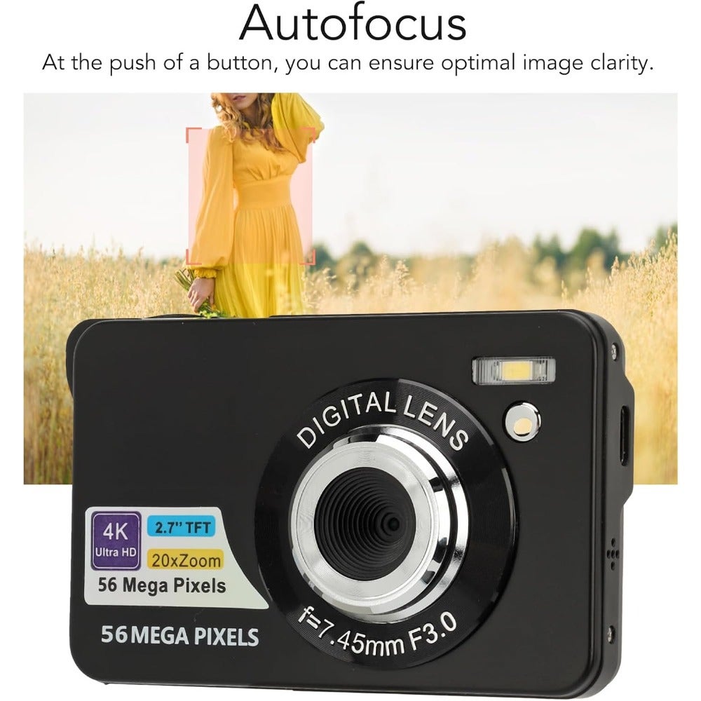 Compare Digital Camera, 4K FHD 56MP Compact Camera with 20X Zoom Autofocus AntiShake Waterproof Point and Shoot for Photography Vlogging Teens Adults Beginners Black at KSA Price