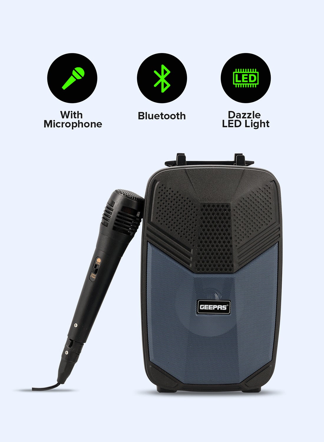 Compare Portable Bluetooth Speaker With Microphone | Large Circle Dazzle LED Light Black Blue Black Blue at KSA Price