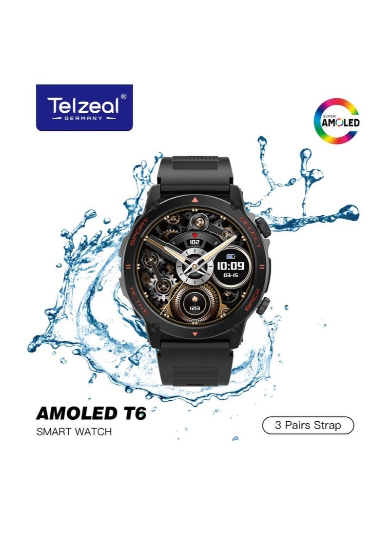 Compare AMOLED T6 Smart Watch – Rugged Waterproof Fitness Watch with Super AMOLED Display, Heart Rate & Sleep Monitor, Long Battery, MultiSport Modes, Includes 3 Replaceable Straps at KSA Price