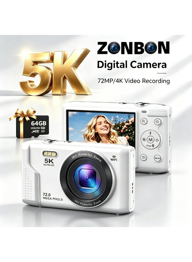 5K Digital Camera 72MP UHD 16X Zoom Autofocus…
