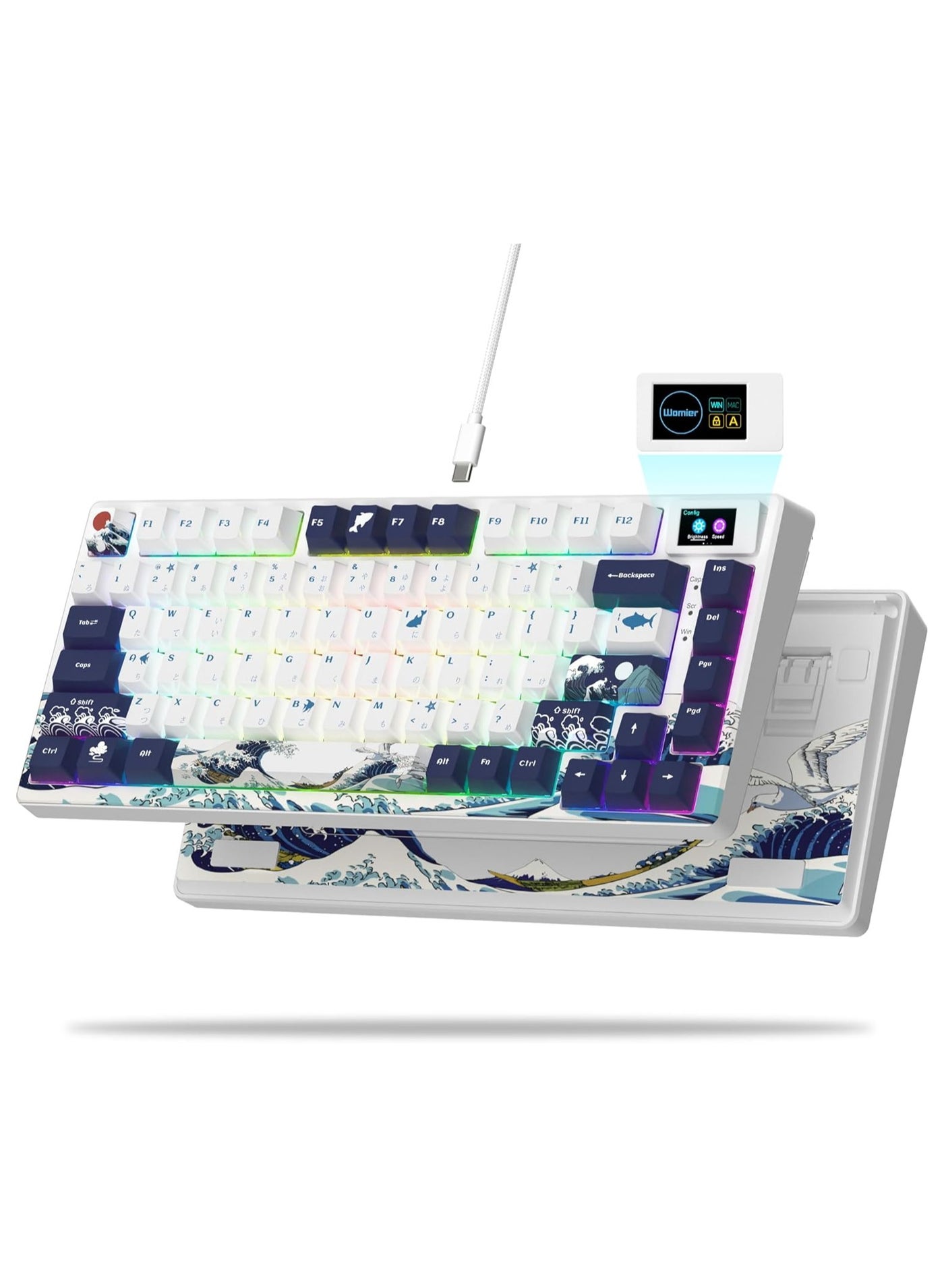 Compare SK80 Gaming Keyboard,75% Wireless Mechanical Keyboard with Color & OLED Display, Hot Swappable Keyboard, RGB Custom Keyboard Board Mount, PreLubricated Stabilizer for MacWin,White Kanagawa at KSA Price