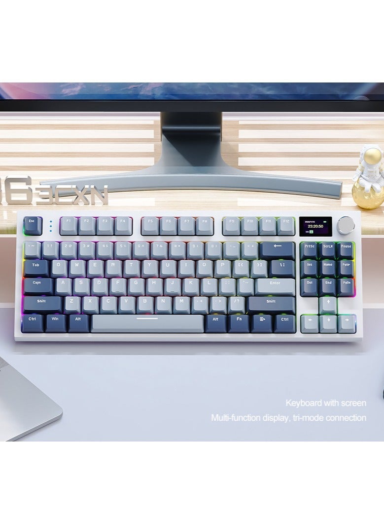 Compare K86 RGB Wireless Mechanical Gaming Keyboard – Gasket Mount – Triple Mode Bluetooth 5.0, 2.4G, USBC – 87Key HotSwappable – Smart TFT Display – Metal Volume Knob – 4000mAh Battery – PBT Keycaps – PCLaptopMac Compatible Lavender Blue at KSA Price