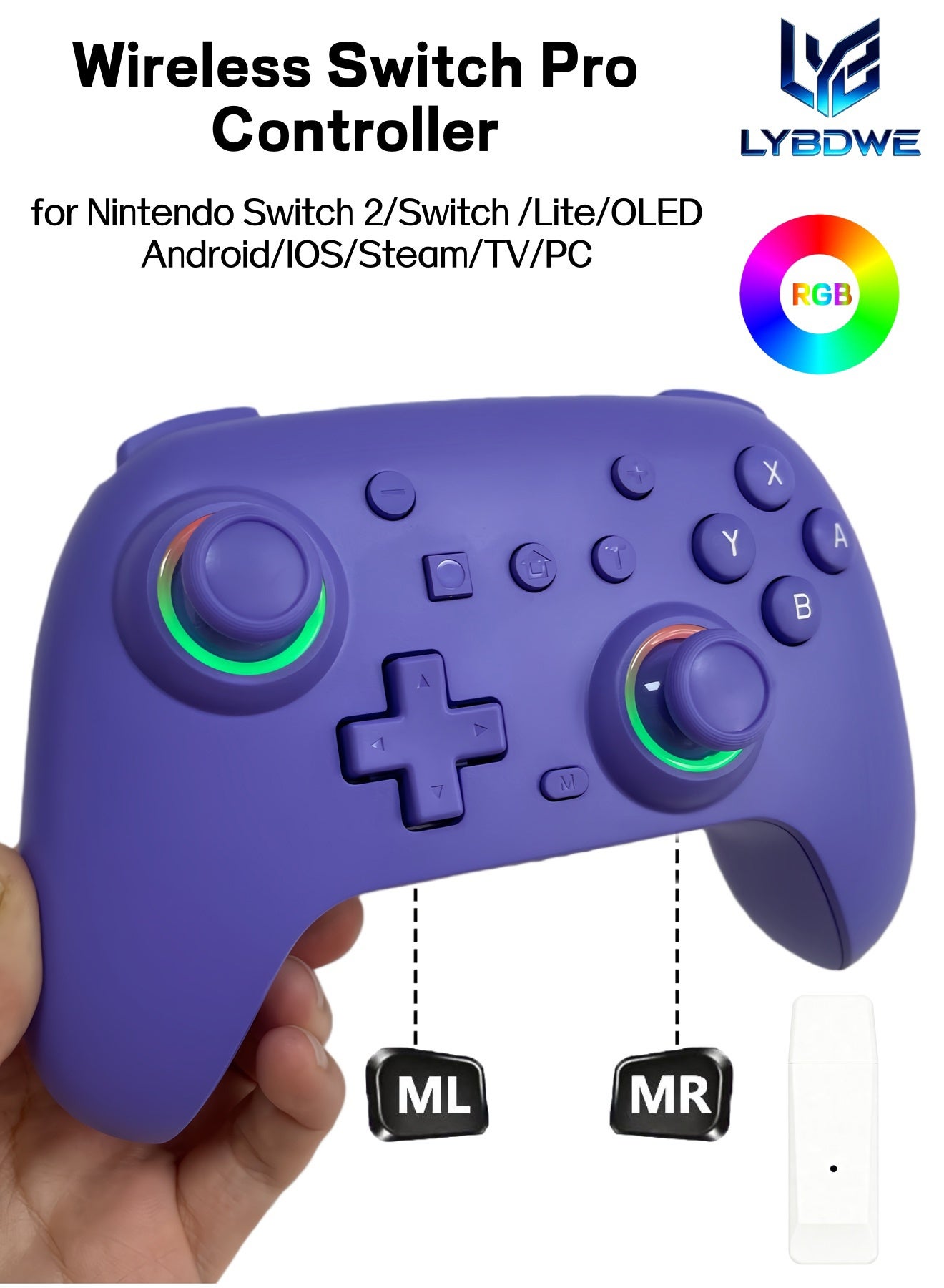 LYBDWE RGB Switch Pro Game Controller for…