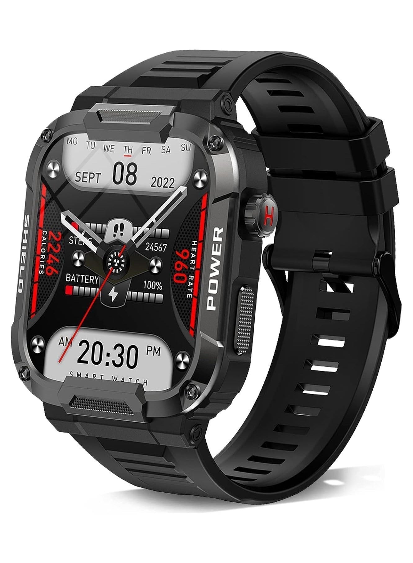 Compare Men’s Rugged Smart Watch with 1.85” AMOLED Display, Bluetooth Calling, 100+ Sports Modes, IP68 Waterproof, Tactical Military Design – Compatible with Android & iOS at KSA Price