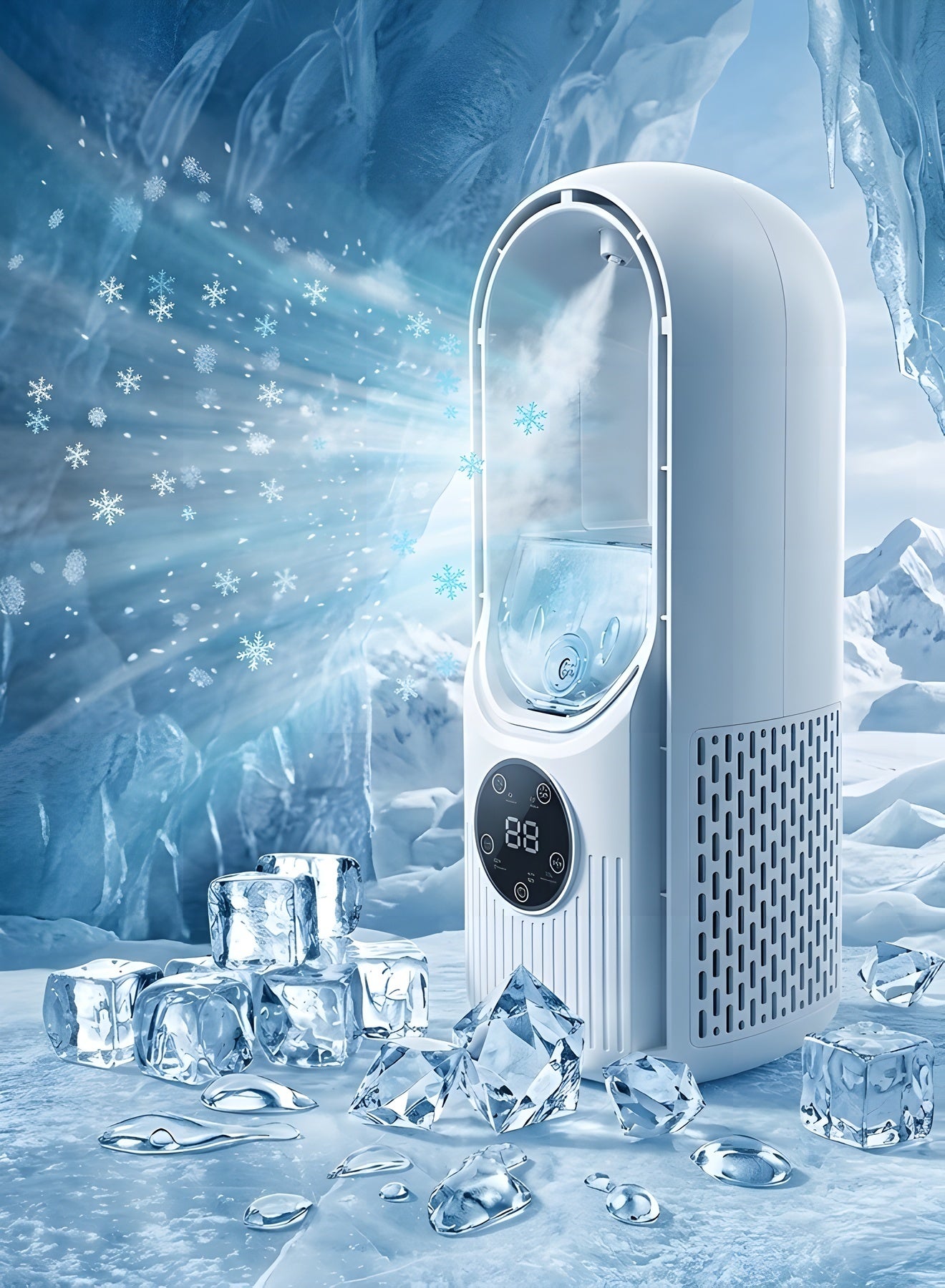 Compare Bladeless Fan, Portable Fan with 6 Speeds, Small Personal Cooling with Humidifier with LED Light, USB Multifunctional Timing Conditioning Fan Quiet Table Fan for Home, Office, Bedroom at KSA Price