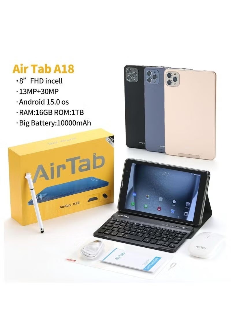 Compare A18 Smart Tablet 8 FHD Display, 16GB RAM, 1TB Storage, 10000mAh Battery, Arabic Keyboard, Stylus Pen, Dual Camera, Android Tablet for Study, Work, Gaming & Entertainment Gold at KSA Price