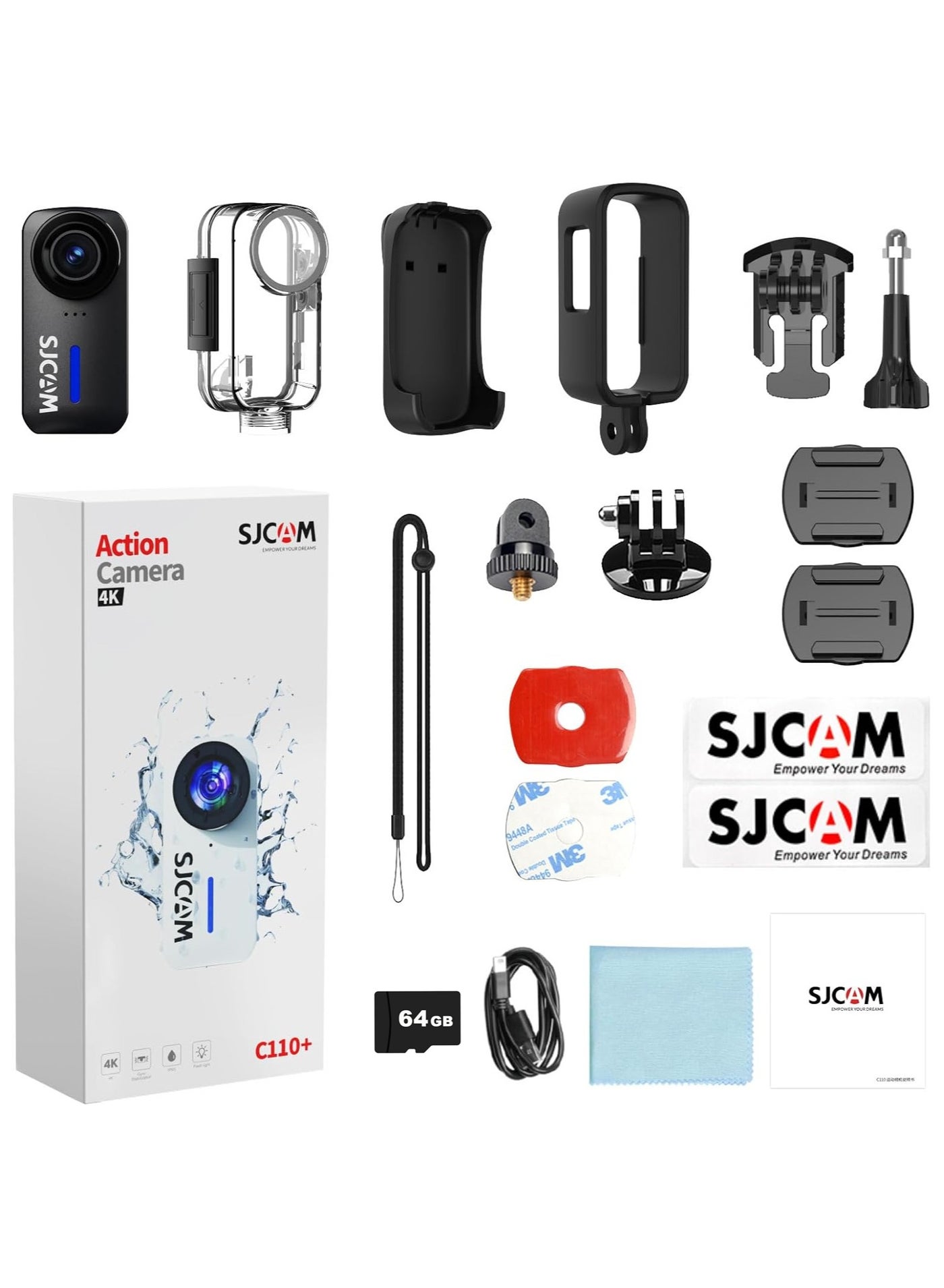 Compare 4K Action Camera, Pocket Cam, Stabilization, Waterproof, Mini Helmet Camera,170° FOV, Suitable for Vlogging and Web Cam, Builtin Speaker&Mic, with Helmet Mount Kits, 64G Card, Black at KSA Price