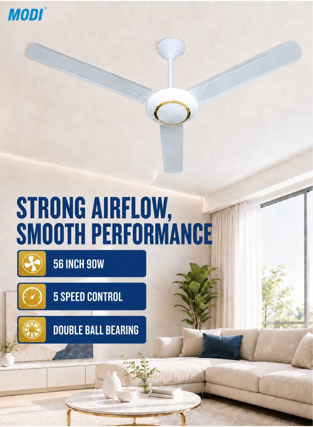 56 Inch 90W Ceiling Fan, 5 Speed Control,…