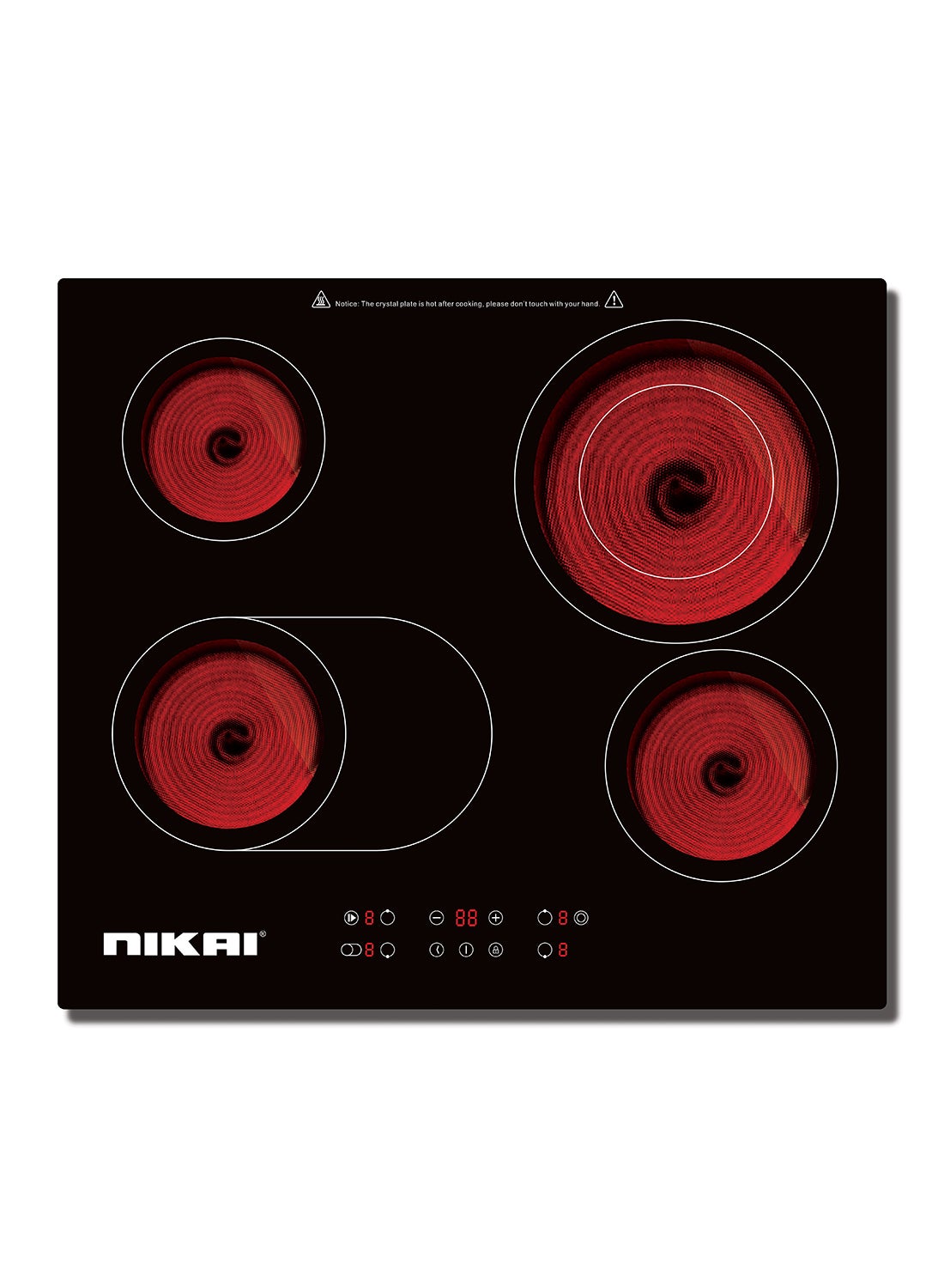 Compare 4 Burners Infrared Cooker,  60cm Ceramic Hob with 4 Burners, Touch Control, 9 Power Levels, 99Min Timer, 6600W, Power & Temperature Indicator NGH66C Black at KSA Price