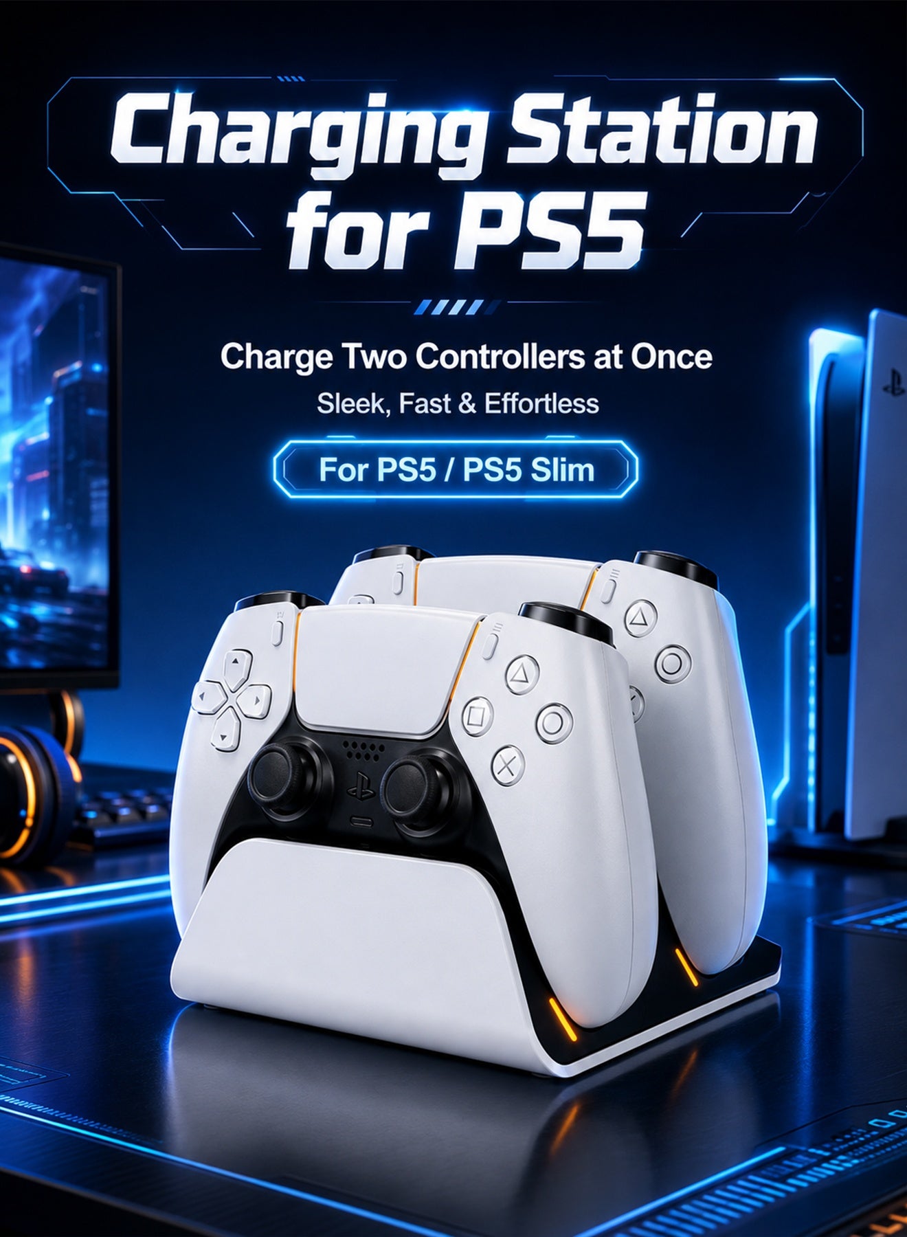 PS5 Controller Charger Station with RGB LED…