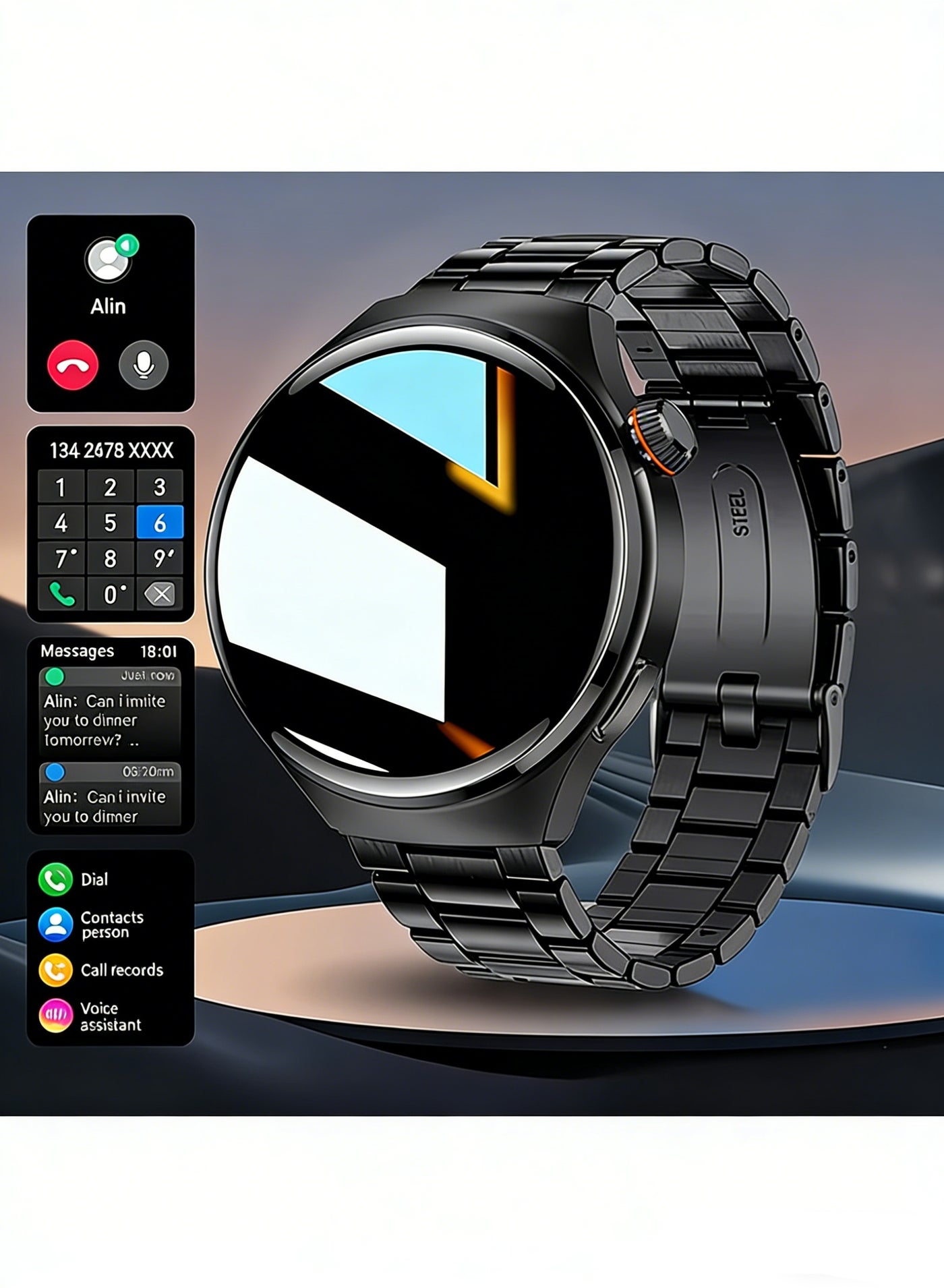Compare Mens Smart Watch,1.6inch HD Large Screen, Bluetooth Call, Health Monitoring, Ai Assistant, IP68 Waterproof, Fashion Business SmartWatch, GT4PRO Tape Black at KSA Price