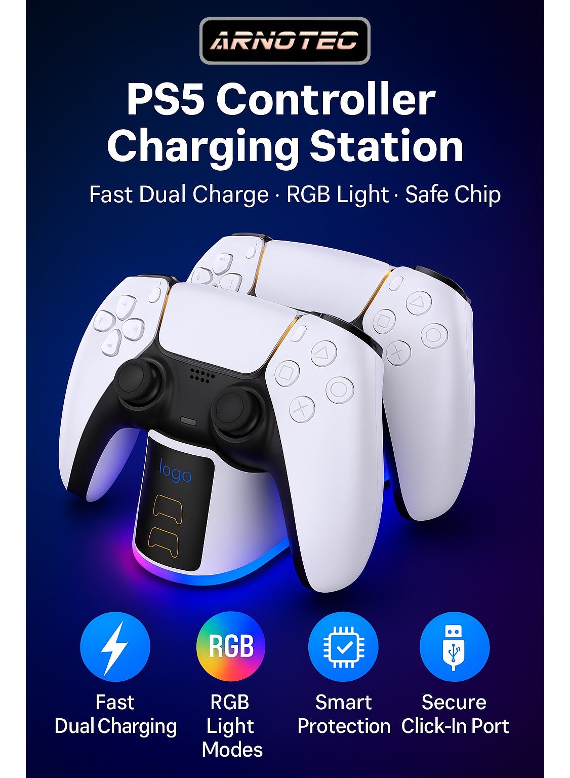Compare Charger Station for PS5 Controller charger RGB Light,  Fast Charging Dock for PlayStation 5 Controller, LED Indicator, Clickin Design, Safe Intelligent Protection for PS5 Controller at KSA Price