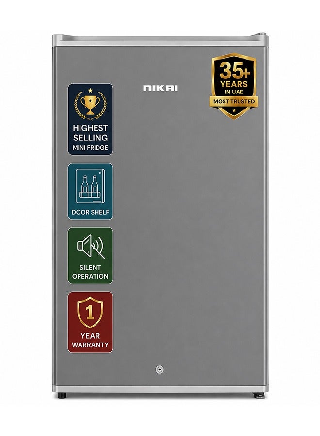 Compare 130L Gross  90L Net, Single Door Mini Refrigerator, Chiller And Veg. Compartment, 2 Glass Shelves And Bottle Storage Racks, Compact Small Size Beverage Fridge, Child Lock, Best For Home, Office, Bedroom 130 L 281 kW NRF130SS1 Dark Silver Grey at KSA Price