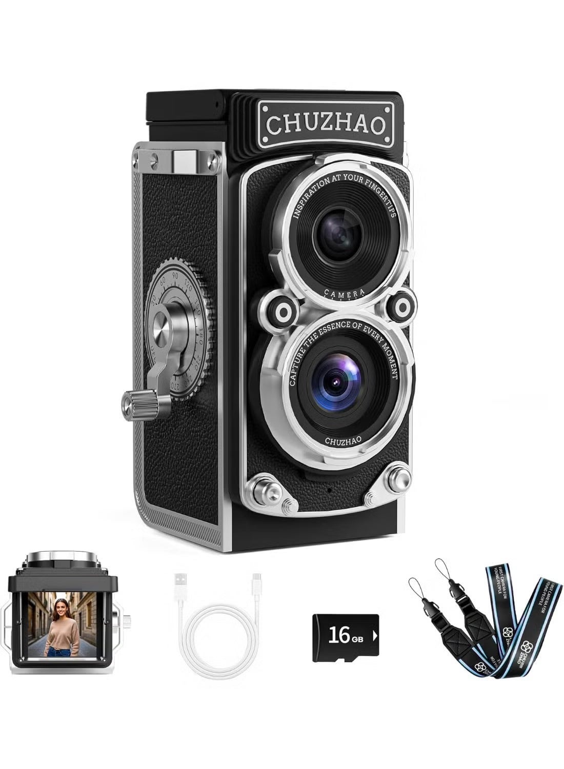 Compare CHUZHAO Mini Retro Digital Camera  Vintage TLR Style Compact SLR Digital Camera with Autofocus, 16GB SD Card for Beginners, Teens, Kids and Adults at KSA Price