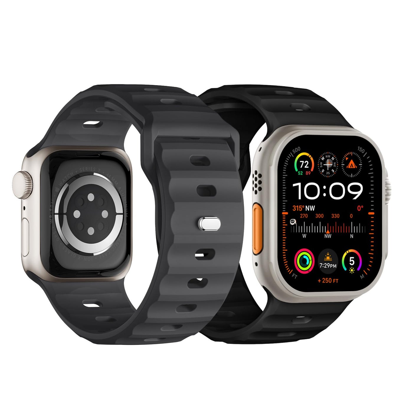 Compare Sport Bands Compatible with Apple Watch Ultra 2 Band 49mm 46mm 45mm 44mm 42mm for Men, Soft Silicone Wristbands Waterproof Replacement Strap for iWatch Series 10 9 8 7 6 5 4 3 SE, 2 Pack at KSA Price