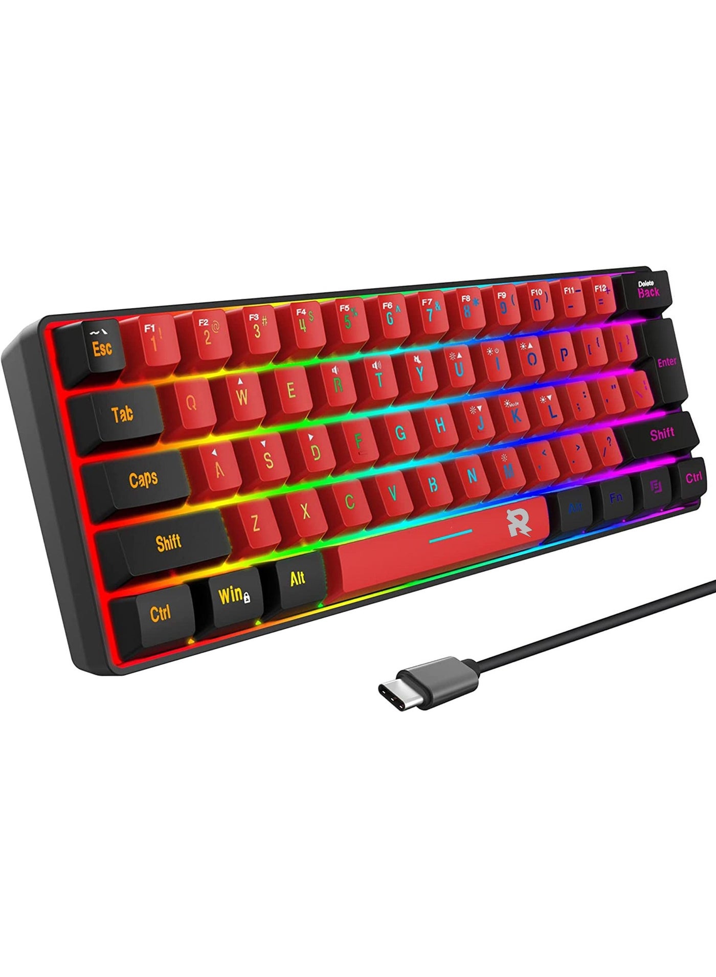 Compare 60% Wired Gaming KeyboardTrue RGB Mini Keyboard Waterproof Small Compact 61 Keys Keyboard for PC Mac Gamer Typist Travel Easy to Carry on Business Trip at KSA Price