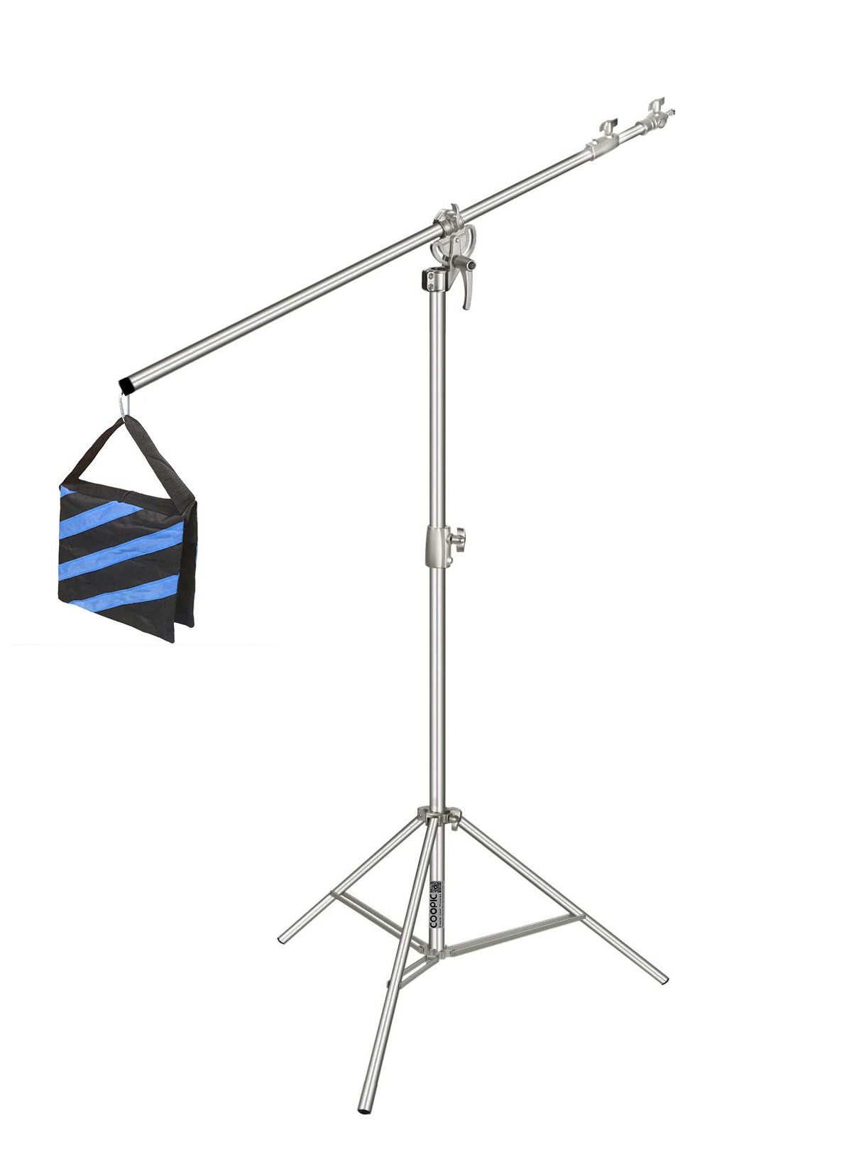 Compare COOPIC L380 Stainless Silver Photo Studio Two way Light Stand Max Height 12.63 Feet and 3.97 Adjustable Boom Arm Includes Blue Sandbag for Supporting Umbrella Softbox Flash for Portrait Video Light at KSA Price