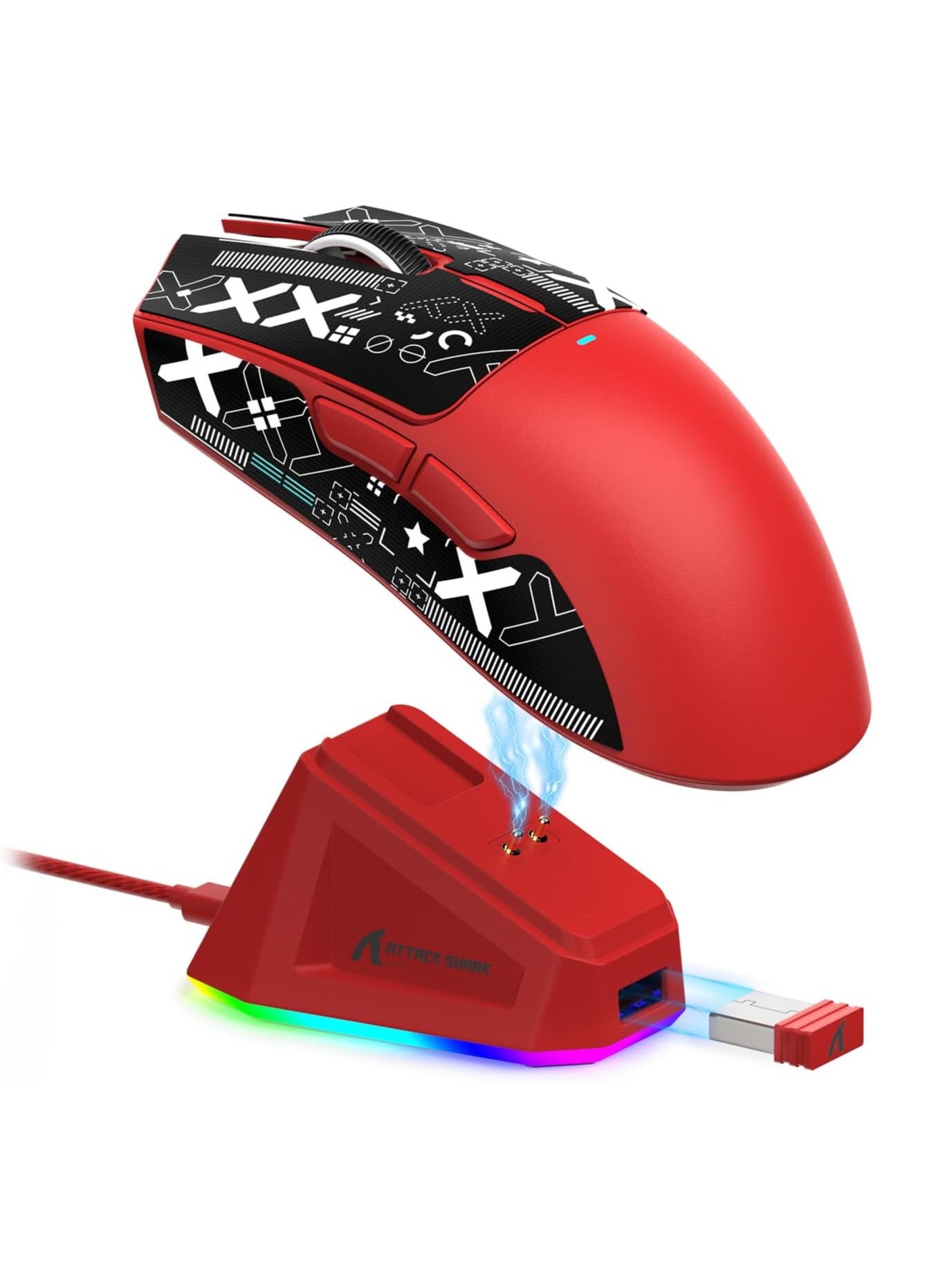 Compare ATTACK SHARK X11 TriMode Gaming Mouse  Wired, 2.4GHz Wireless, Bluetooth  22000 DPI PixArt PAW3311 Sensor  RGB Backlight  Magnetic Charging Dock  Lightweight & Ergonomic Design  For PC, Laptop, Mac, Xbox, PS Red at KSA Price