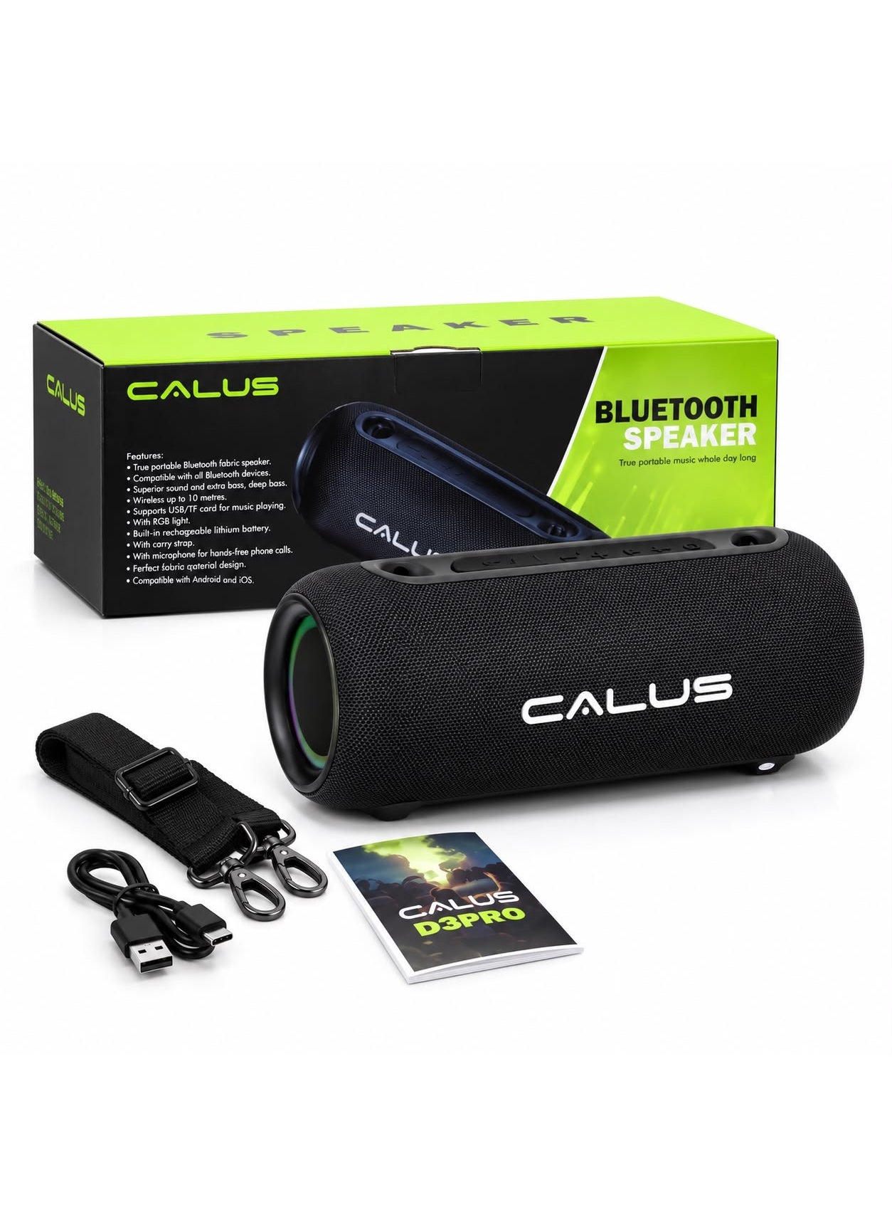 Compare CALUS D3 Pro Portable Bluetooth Speaker with RGB Lights, IPX5 Water Resistance, Black at KSA Price